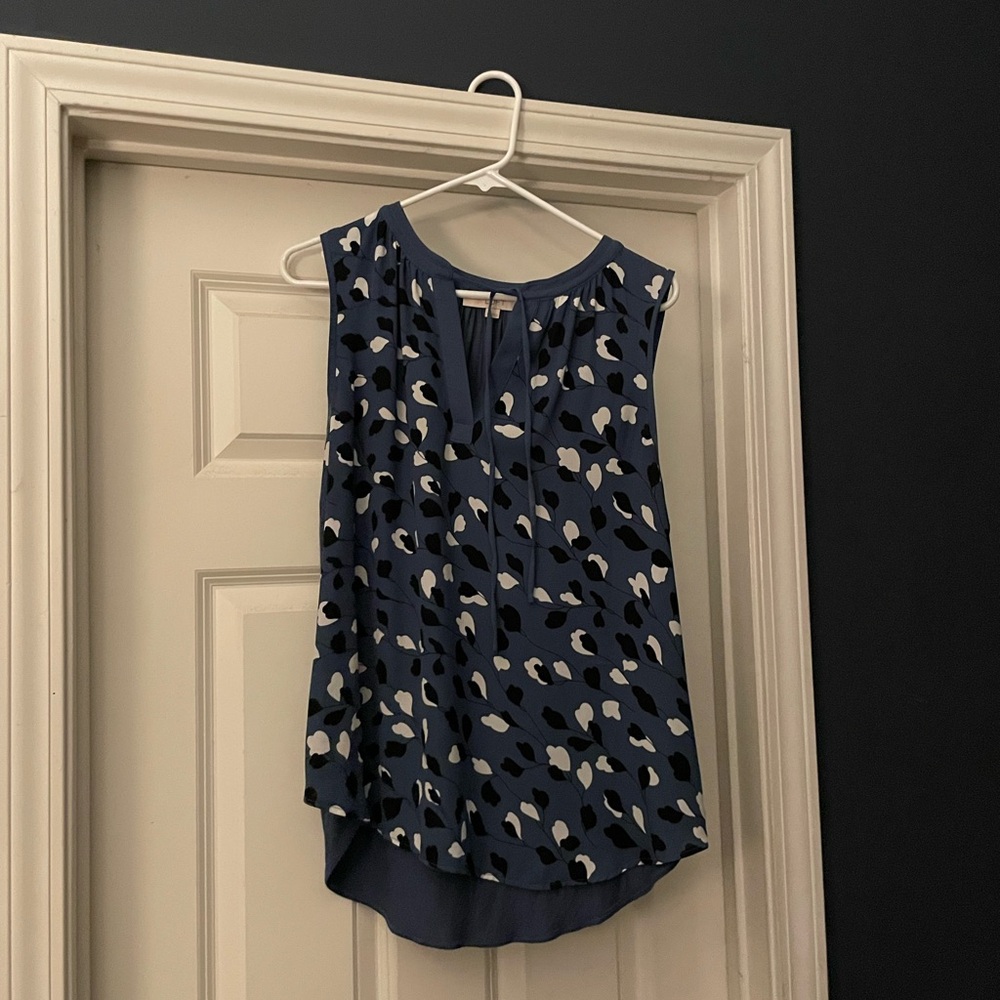 LOFT Women's Blue Patterned Sleeveless Top